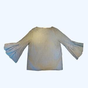 Black and White Gingham Women's Top with Bell Sleeves